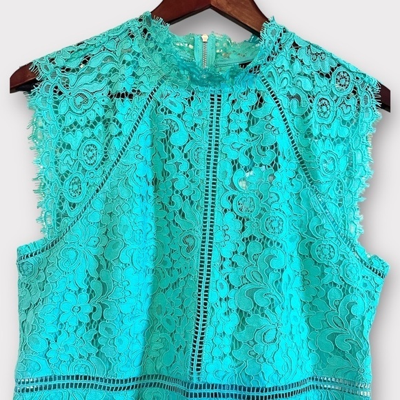 New Bardot Lace Mock Neck Sheath Dress Mint Green, Large/10 - Picture 8 of 8
